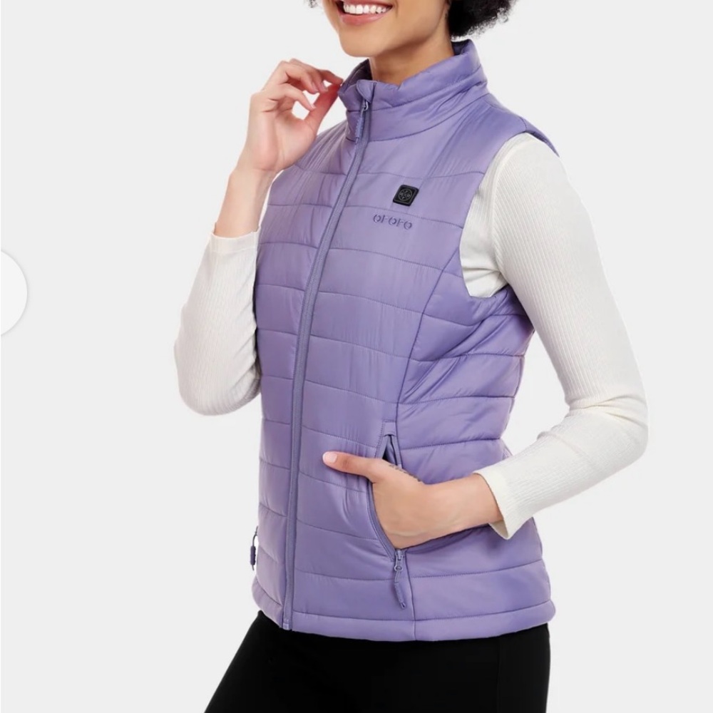 Heated Quilted Puffer Lavender Vest with High Collar and batty w/ charging cord